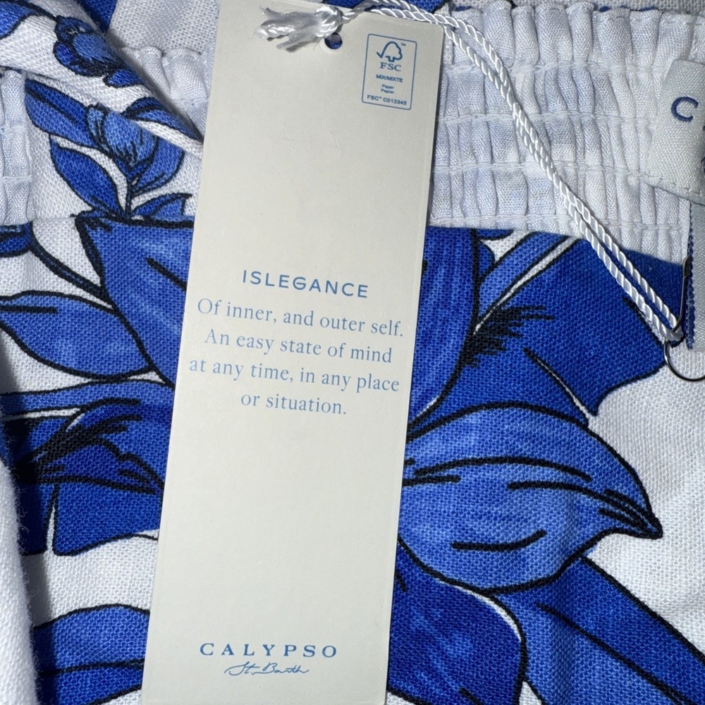 Calypso St Barth Blue White M Beaded Tie Straps Spring Wedding Guest Midi Dress - Picture 11 of 15